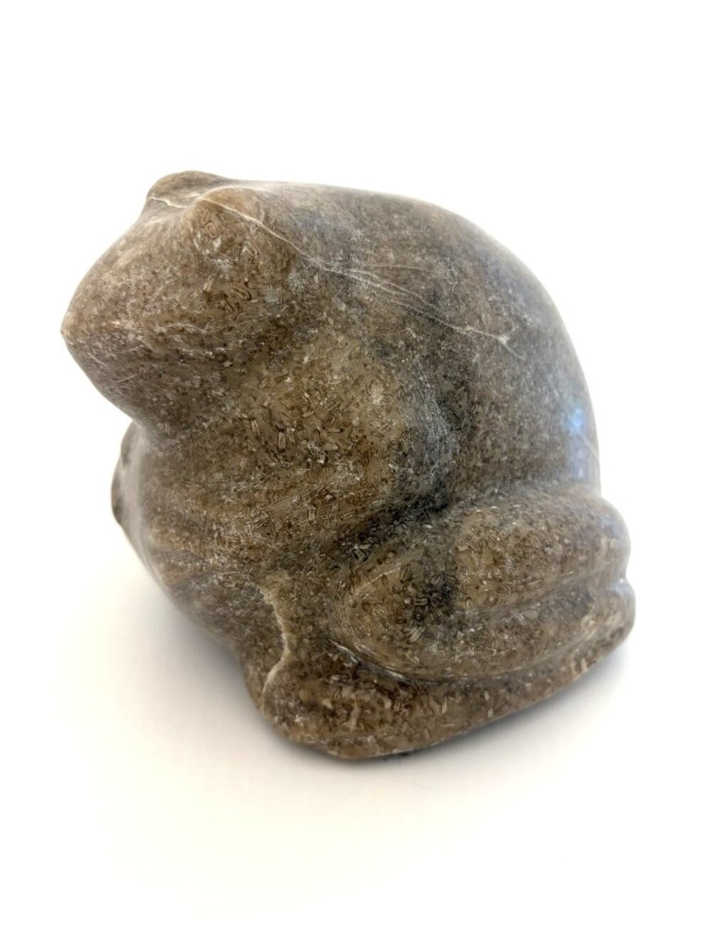 Vintage Signed MAINI 98 Carved Stone Frog Figurine Heavy Fossil Limestone